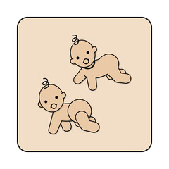 Smiling babies crawling with pacifier and onesie – soft cartoon-style icon in cream tones for signage or education