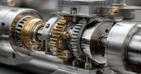 Close-up view of precision engine gears and metallic components in motion