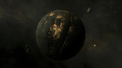 Glowing Planet's Surface, Cosmic Rocks Orbit