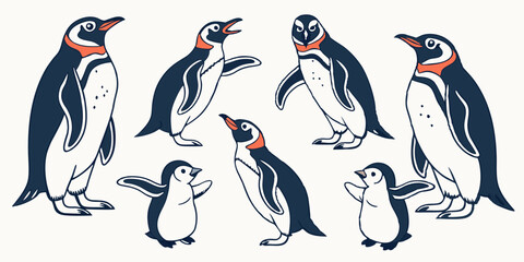 Obraz premium Cute Penguin Family Vector Illustration Adorable Baby & Adult Penguins Wildlife Animal Art Penguin Drawing Bird Illustration Simple Style Clean Background Vector Graphic