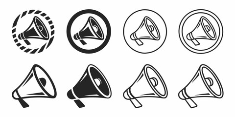 Vector Black and White Megaphone Loudspeaker Bullhorn Icons Graphic Set Circle Filled Outline Styles