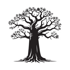 Baobab Tree Vector Silhouette, Iconic African Tree Outline, Bold Nature-Inspired Clipart for Wall Art, Logos, Stickers, Apparel, Digital Prints, Crafts, Posters, and Home Decor.