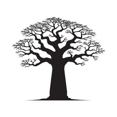 Baobab Tree Vector Silhouette, Iconic African Tree Outline, Bold Nature-Inspired Clipart for Wall Art, Logos, Stickers, Apparel, Digital Prints, Crafts, Posters, and Home Decor.