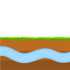 Flowing underground river. Vector nature and ecology. Flat cartoon illustration