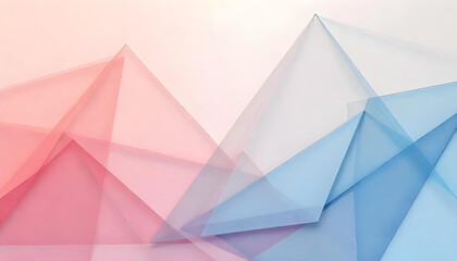 A stunning composition features layered translucent geometric shapes in pastel shades.