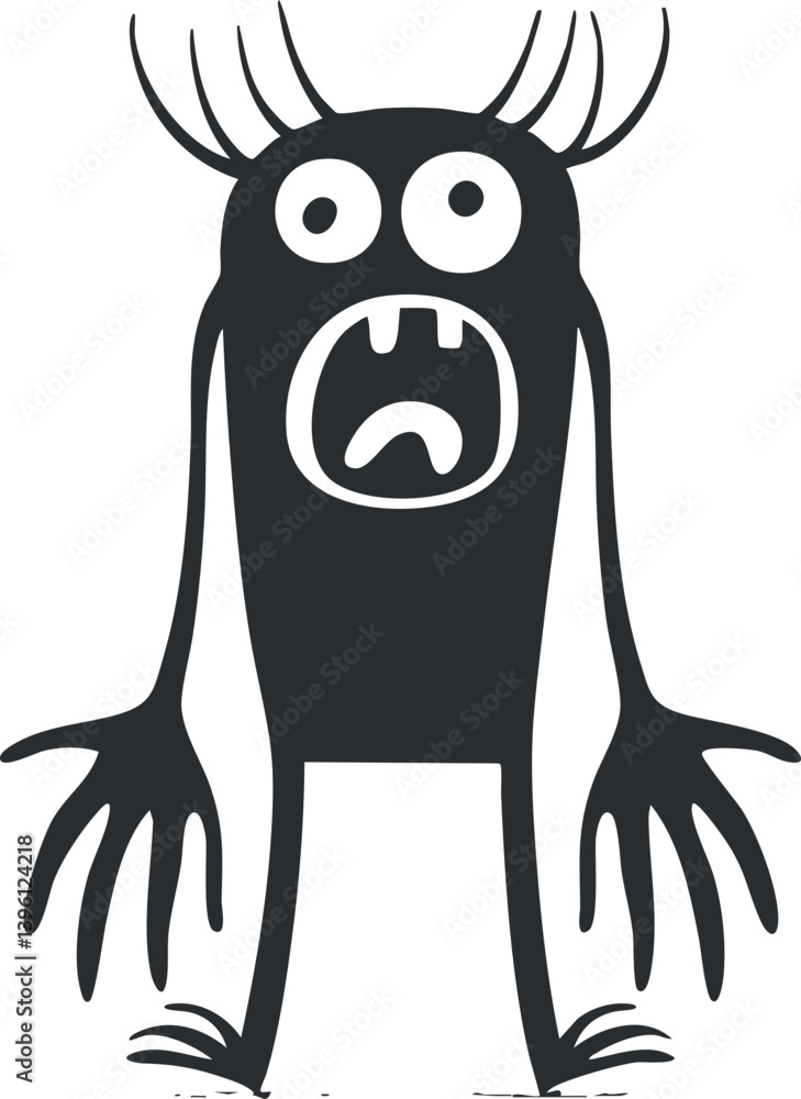 Poster a playful cartoon monster with exaggerated features and a surprised expression.