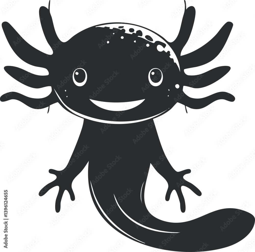Poster a playful cartoon axolotl character with a smiling face and unique features.