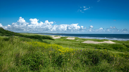 Coastal Landscape With Sand Dunes And Wildflowers