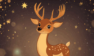 Fototapeta premium A cartoon deer with antlers and a star background
