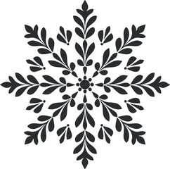 Obraz premium A decorative black snowflake design featuring intricate floral patterns and symmetrical shapes.