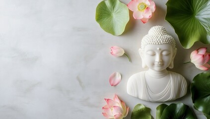 Buddha Statue and Lotus Flower Arrangement for Meditation and Spirituality