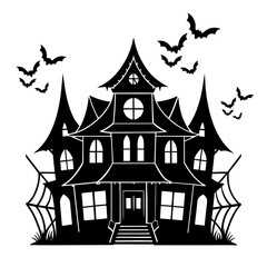 Haunted cartoon house vector illustration with bats, a spooky Halloween design