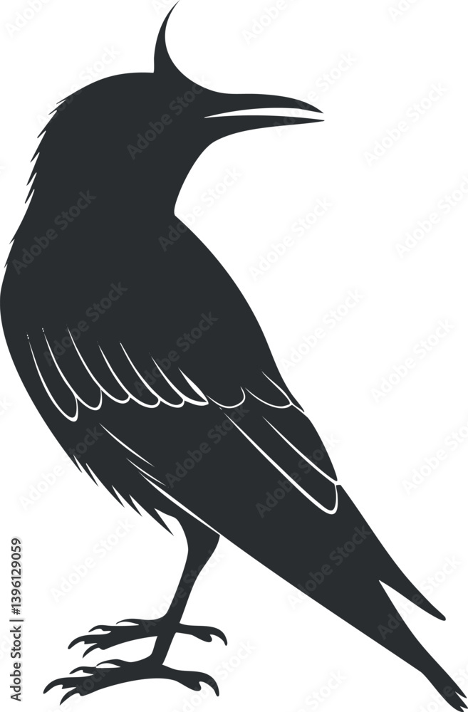 Poster stylized silhouette of a bird with elegant features and a dynamic pose for artistic purposes.