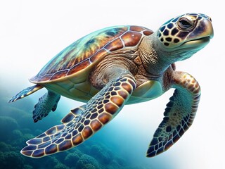 Mesmerizing Aerial View: Hawksbill Sea Turtle 3D Render on White