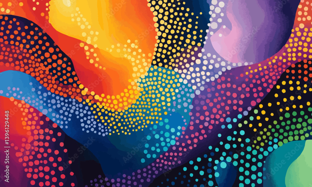 Poster a colorful arrangement of smooth, overlapping dots in various shades and patterns, creating a vibran