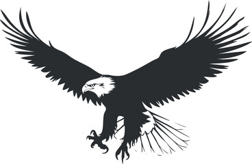 Stylized silhouette of a soaring eagle with outstretched wings and detailed feathers.