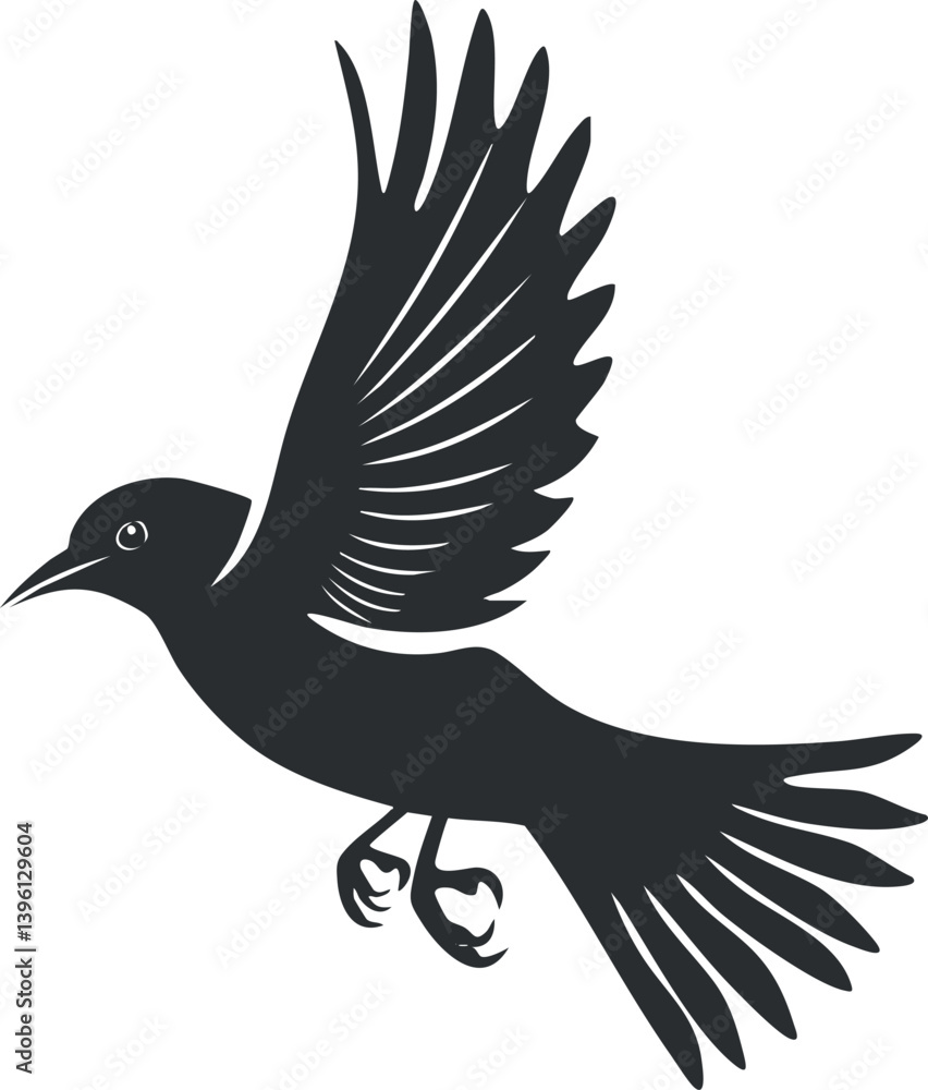 Poster stylized silhouette of a bird in flight showcasing wings and feathers in dynamic motion