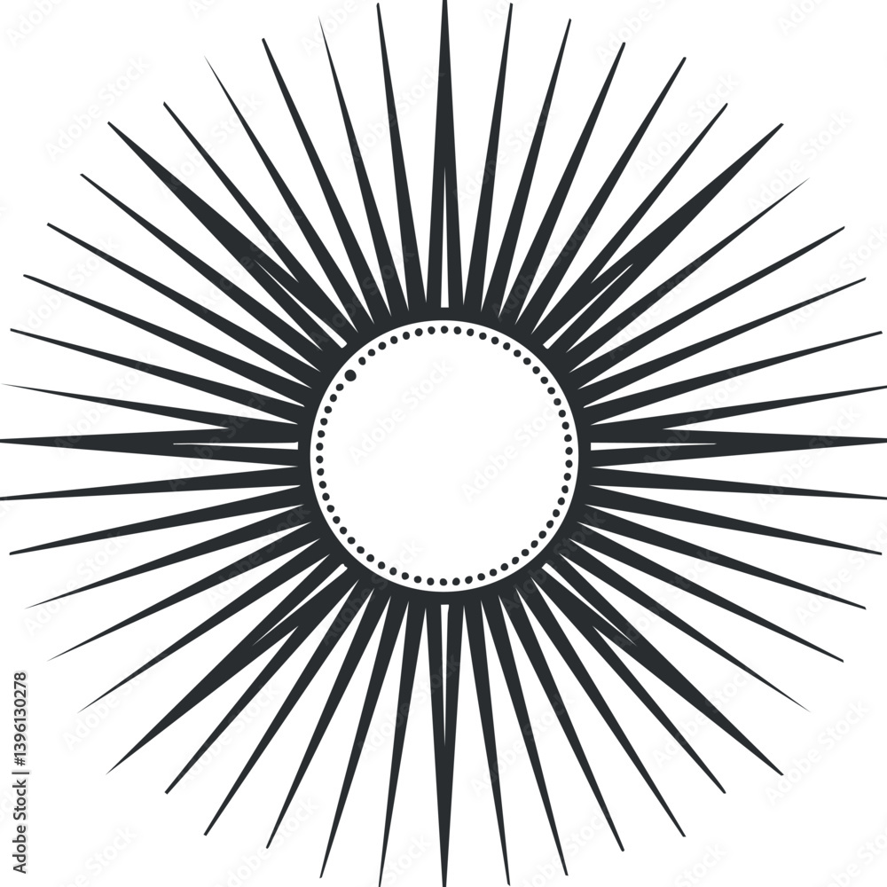 Aufkleber black and white sunburst graphic with sharp rays emanating from a central circle.