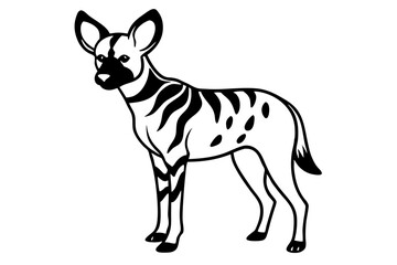 african wild dog silhouette line art vector illustration
