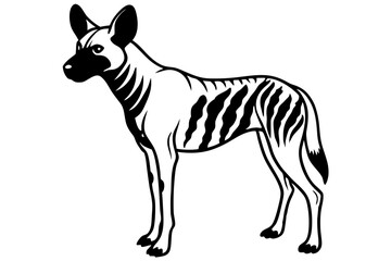 african wild dog silhouette line art vector illustration