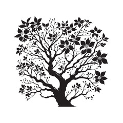 Naklejka premium Dogwood Tree Vector Silhouette, Beautiful Nature Tree Outline, Spring-Inspired Clipart for Wall Art, Logos, Stickers, Apparel, Digital Prints, Crafts, Posters, and Home Decor.