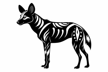 african wild dog silhouette line art vector illustration