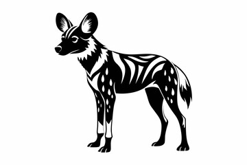 african wild dog silhouette line art vector illustration