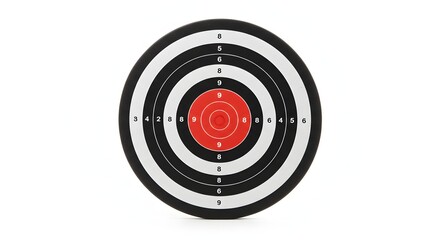 Target with concentric circles and numbered rings, used for precision sports and skill development in focus and accuracy, on a white backdrop.