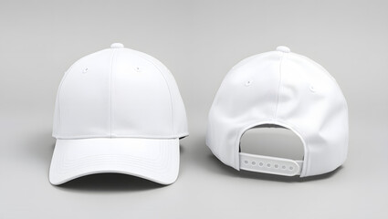 Fototapeta premium Blank White Baseball Cap Mockup Front and Back Views
