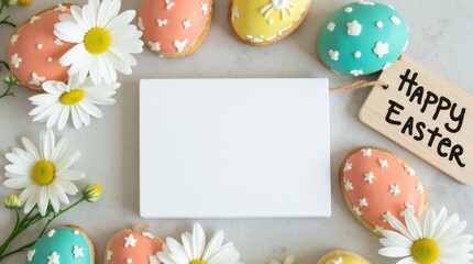 Easter-themed blank menu template ready for custom design, ideal for spring celebrations. Menu mock up, space for text, template, copy space.