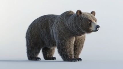 Fototapeta premium Grizzly bear, studio shot, white background, wildlife, 3D render, nature documentary