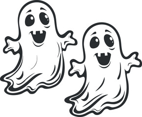 Obraz premium Two cute cartoon ghosts with happy expressions perfect for Halloween decorations or celebrations.