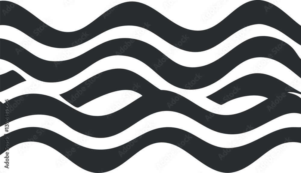 Poster abstract wave pattern showing smooth curves and flowing lines in black and white.