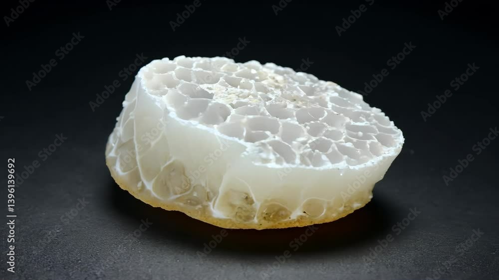 Poster unique geological specimen resembling a white coral structure, featuring a translucent white exterio