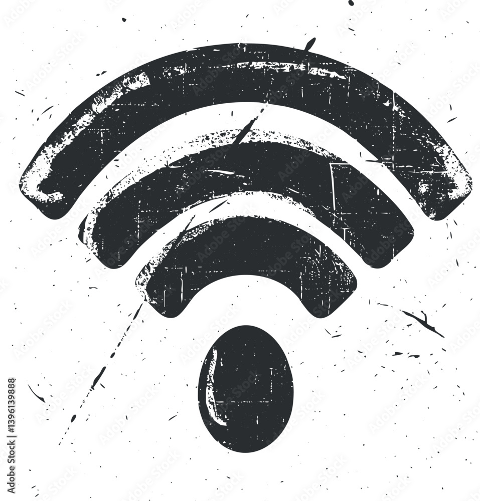 Poster grunge style wifi signal icon representing wireless internet connectivity and communication technolo