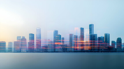 Fototapeta premium Abstract Cityscape Panorama At Dawn