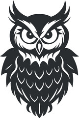 Obraz premium Stylized black owl illustration with intricate feather patterns and expressive eyes.