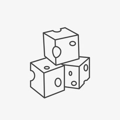 Cheese blocks with holes linear icon. Cheese cub appetizer for buffet. Supplement to wine. Vector illustration on white background