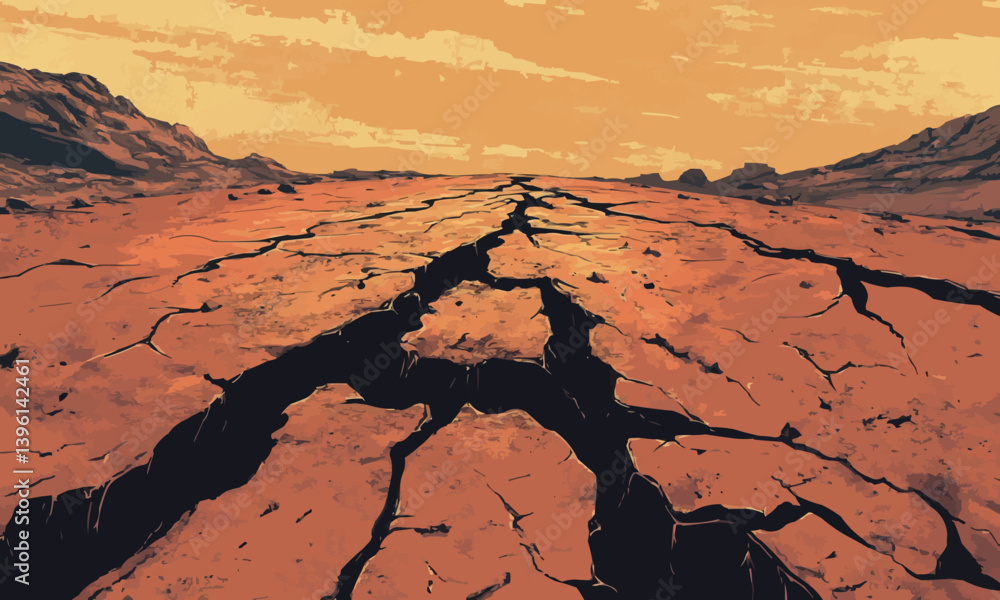 Poster an illustration of deterioration and change of structures and environments. cracked surface transiti