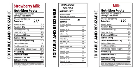Fototapeta premium Nutrition Fact Comparison Strawberry ,Milk and Mango, Healthy Choice Breakdown Understanding Labels Nutritional Value for Consumers