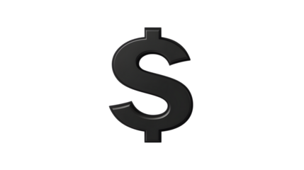 Black Dollar Sign Icon on Transparent Background for Finance Business and Currency Concepts