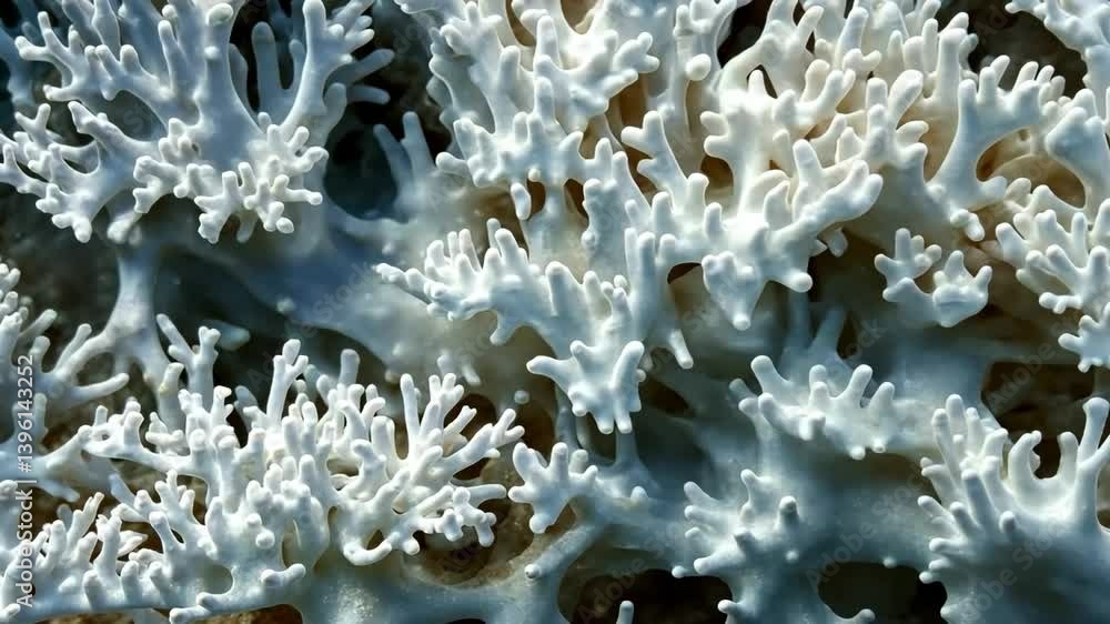 Poster white coral formations, showcasing intricate textures and patterns. the coral appears healthy and vi