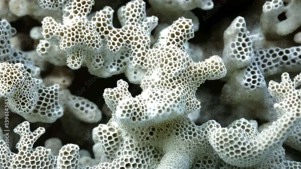 Poster intricate coral structures showcasing their unique hexagonal patterns and textures, highlighting the