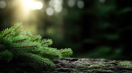 Forest floor with evergreen sprigs