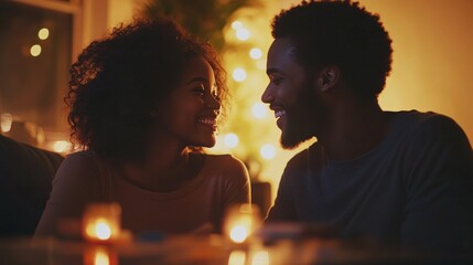 Couple exchanging heartfelt glances during a board game night with friends