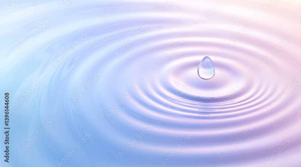 Poster water drop creating ripples on surface with soft pastel colors