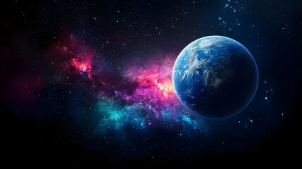 Pixelated Earth In Deep Space Nebula