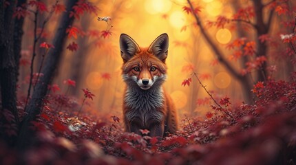 Fototapeta premium Mystical Fox in Enchanted Forest – Surreal Infrared Dreamscape