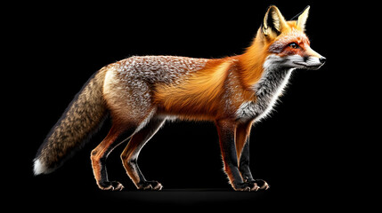 Fototapeta premium Profile View Of A Snow-Spotted Fox Against Black Background