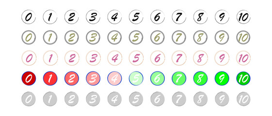 Set of Colorful Round Number Icons from 0 to 10 in Flat Minimal Style